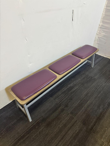 Wooden Three Seater Waiting Bench With Purple Vinyl Seats (500-F21-277)