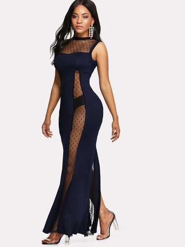 Split Maxi Dress w/ Mesh Yoke