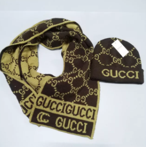 Gucci Inspired Hat & Scarf Set - Brown / Beige