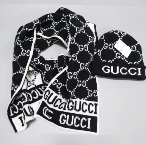 Gucci Inspired Hat & Scarf Set - Black / White