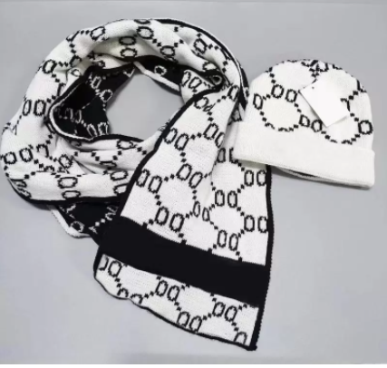 Gucci Inspired Hat & Scarf Set - White / Black