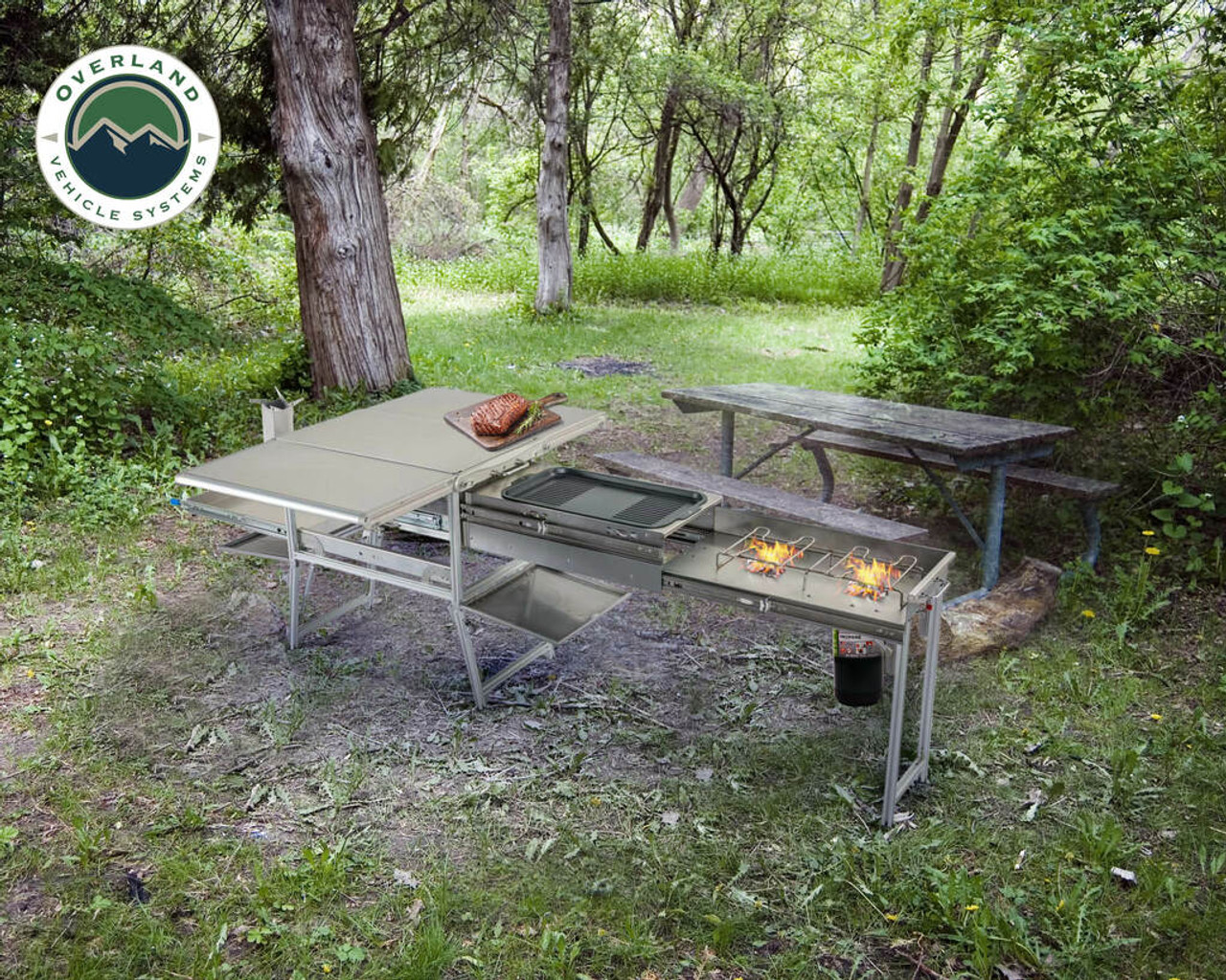 Komodo Camp Kitchen Dual Grill Skillet Folding Shelves and