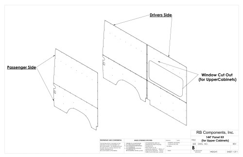 2007 + SPRINTER VAN WALL LINER KIT, 144" HIGH ROOF, PLYWOOD