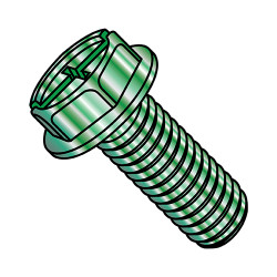 10-32X1/2 Combo (Slotted/Phillips) Indent Hex washer Machine Screw Full Thread Zinc and Green (Pack Qty 6,000) BC-1108MCWG