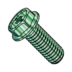 10-32X1/2 Phillips Indented Hex Washer Machine Screw Fully Threaded Zinc and Green (Pack Qty 6,000) BC-1108MPWG