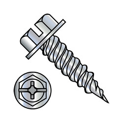 10-16X1 1/2 Combo (Slotted/Phil) Ind Hex washer 1/4" Across Flats Full Thread Self Piercing Screw Zinc (Pack Qty 2,000) BC-1024PCW