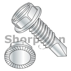 1/4-20X3/4 A/F.428-.437 HD Hgt.172-.190 Slotted Indented Hex Washer Serrate Self Drill  Full Thread Zinc (Pack Qty 3,000) BC-141207KSWSMS