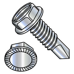 1/4-20X1 1/2 A/F.428-.437 HD Hgt.172-.190 Slotted Indented Hex Washer Serrate Self Drill  Full Thread Zinc (Pack Qty 1,250) BC-142407KSWSMS