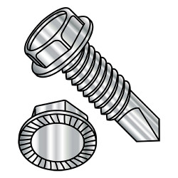 1/4-20X1 7/16 A/F Hd Hgt.172-.190 Unslotted Ind Hex Washer Serrate Self Drill Full Thread 18 8Stainless (Pack Qty 1,000) BC-141607KWSM18