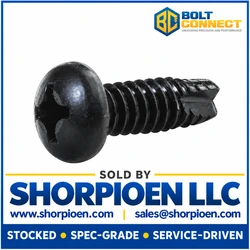 10-24X1/2 Phillips Pan Thread Cutting Screw Type 23 Fully Threaded Black Zinc (Pack Qty 8,000) BC-10083PPBZ