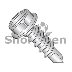 6-20X3/8 Slotted Indented Hex Washer Self Drilling Screw Full Thread 410 Stainless Steel (Pack Qty 5,000) BC-0606KSW410