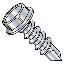 10-16X1 Unslotted Indented Hex washer Self Drill Screw #2 Point Full Thread Zinc (Pack Qty 5,000) BC-1016KW2