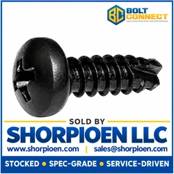10-16X1/2 Phillips Pan Thread Cutting Screw Type 25 Fully Threaded Black Oxide and Oil (Pack Qty 8,000) BC-10085PPB