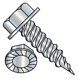 10-16X1 1/2 Unslotted Ind Hex Washer Serrated 1/4" Across Flat Full Thread Self Pierce Sc Zinc Needle Pt (Pack Qty 3,000) BC-1024PWS