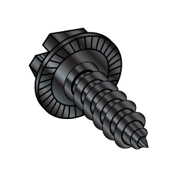 10-16X1/2 Indent Hex Washer Slotted Self Tapping Screw Type A B Serrated Full Thread Black Oxide (Pack Qty 8,000) BC-1008ABSWSB