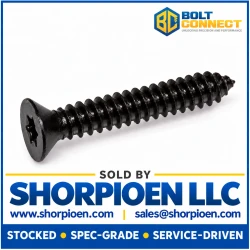10-16X1 1/4 6 Lobe Flat Self Tapping Screw Type AB Fully Threaded Black Oxide (Pack Qty 4,000) BC-1020ABTFB