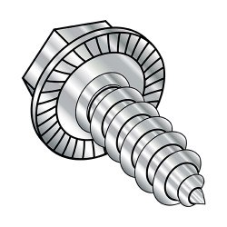 10-16X1 Unslotted Indent Hex washer Serrated Self Tap Screw Type A B Full Thread 18 8 Stainless (Pack Qty 2,000) BC-1016ABWS188