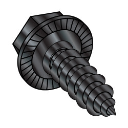 10-16X1 Unslotted Indent Hex washer Serrated Self Tap Screw Type AB Full Thread Black Oxide (Pack Qty 4,000) BC-1016ABWSB