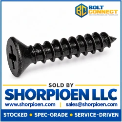 10-12X1 1/2 Phillips Flat Self Tap Screw Type A Full Thread 18 8 Stainless Steel Black Oxide (Pack Qty 2,000) BC-1024APF188B