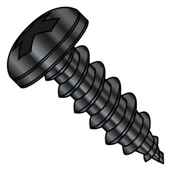 10-12X1 1/4 Phillips Pan Self Tap Screw Type A Full Thread 18 8 Stainless Steel Black Oxide (Pack Qty 2,000) BC-1020APP188B