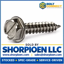 10-12X1 1/2 Slotted Indent Hex Washer Self Tapping Screw Type A Fully Threaded 18-8 Stainless (Pack Qty 2,000) BC-1024ASW188