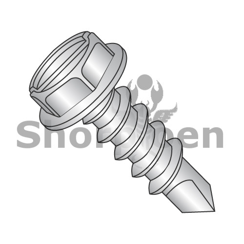 1/4-14X1 Slotted Indented Hex Washer Self Drilling Screw Full Thread 410 Stainless Steel (Pack Qty 1,250) BC-1416KSW410