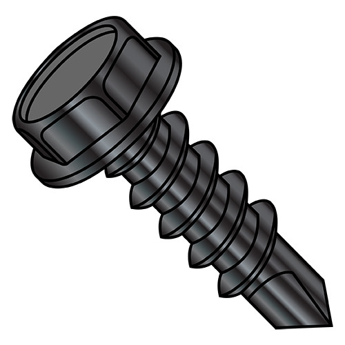 8-18X1 1/2 Unslotted Indented Hex Washer Self Drilling Screw Full Thread Black Zinc (Pack Qty 5,000) BC-0824KWBZ