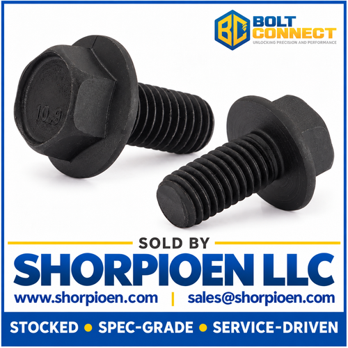 M12-1.75X100 DIN 6921 Class 10.9 Metric Flange Bolt Screw Non Serrated Black Phosphate (Pack Qty 100) BC-M12100BF10BP