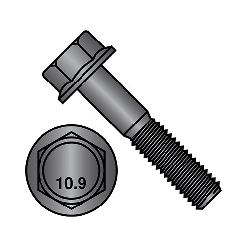 M6-1.0X25 DIN 6921 Class 10.9 Metric Flange Bolt Screw Non Serrated Black Phosphate (Pack Qty 1,000) BC-M625BF10BP