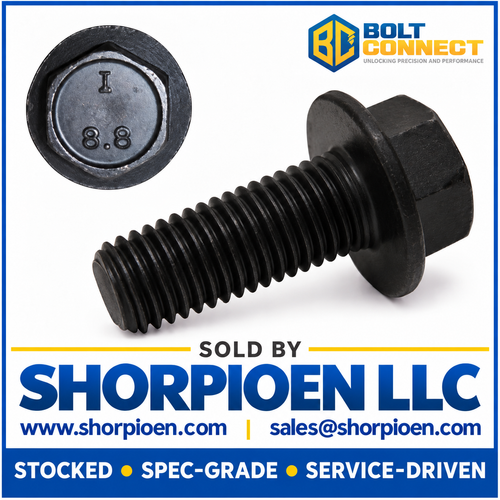 M10-1.5X70 DIN 6921 Class 8 Point 8 Metric Flange Bolt Screw Non Serrated Plain (Pack Qty 200) BC-M1070BF8P