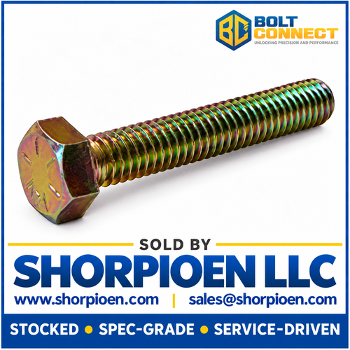 3/8-16X2 1/2 Hex Tap Bolt Grade 8 Fully Threaded Zinc Yellow (Pack Qty 400) BC-3740BHT8