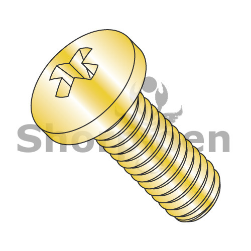 8-32X3/8 Phillips Pan Machine Screw Fully Threaded Zinc Yellow (Pack Qty 10,000) BC-0806MPPY
