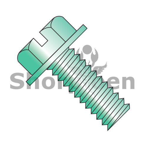 10-32X1/4 Slotted Indented Hex Washer Head Machine Screw Fully Threaded Zinc and Green (Pack Qty 9,000) BC-1104MSWG