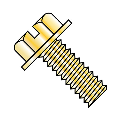10-24X1/2 Slotted Indented Hex Washer Head Machine Screw Fully Threaded Zinc Yellow (Pack Qty 7,000) BC-1008MSWY