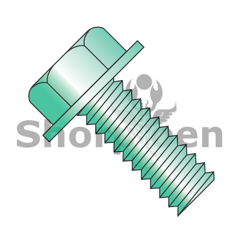 10-32X1/2 Unslotted Indented Hex Washer Head Machine Screw Fully Threaded Zinc and Green (Pack Qty 7,000) BC-1108MWG