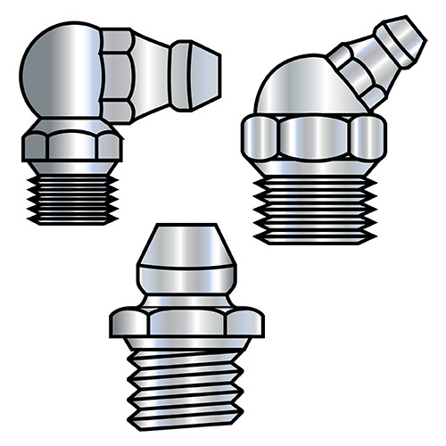 1/8-27X.750 Grease Fitting 7/16 Hex, 1/8-27 SPL Pipe Thread Zinc ROHS Hole Size .373-.380 (Pack Qty 500) BC-43FG90-SPL