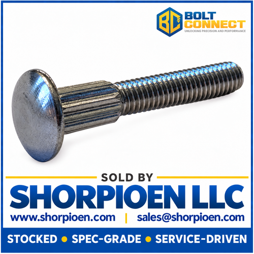 3/8-16X1 1/4 Ribbed Neck Carriage Bolt Fully Threaded 18 8 Stainless Steel (Pack Qty 125) BC-3720CR188