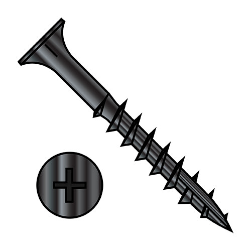 8X1 1/8 Phillips Flat Head with Nibs Deep Thread Wood Screw Type 17 2/3 Thread Black Oxide (Pack Qty 8,500) BC-0818DPF17B