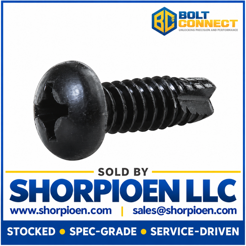8-32X1/2 Phillips Pan Thread Cutting Screw Type 23 Fully Threaded Black Zinc (Pack Qty 10,000) BC-08083PPBZ