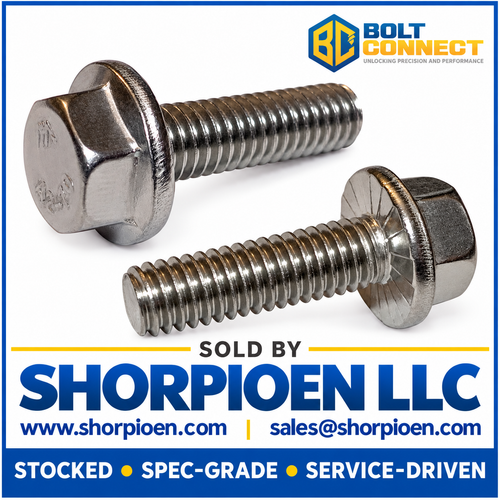 M6-1.0X16 Metric Din 6921 Hex Flanged Washer Serrated Screw Full Thread A2 Stainless Steel (Pack Qty 1,000) BC-M616D6921SA2