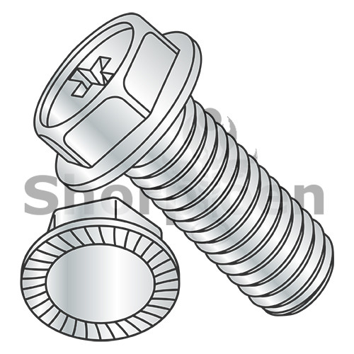10-32X3/4 Phillips Indented Hex Washer Head Serrated Machine Screw Fully Threaded Zinc (Pack Qty 5,000) BC-1112MPWS