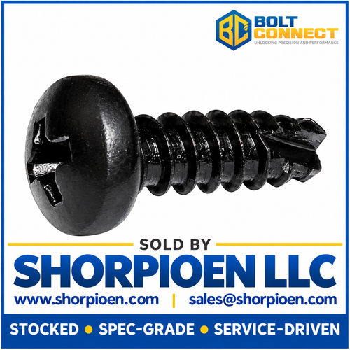 4-24X5/16 Phillips Pan Thread Cutting Screw Type 25 Fully Threaded Black Oxide and Oil (Pack Qty 10,000) BC-04055PPB