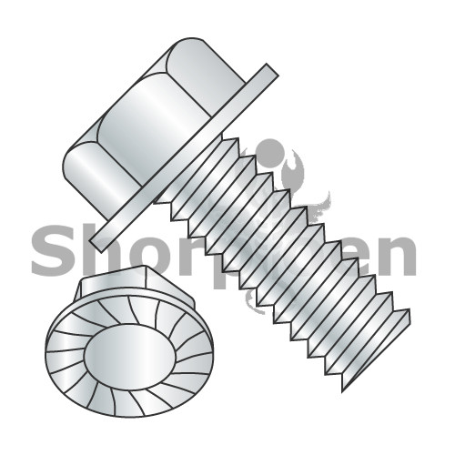 3/8-16X1 1/4 Unslotted Indented Hex Washer Head Serrated Machine Screw Full Thread Zinc (Pack Qty 500) BC-3720MWS
