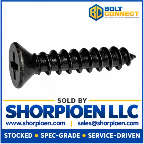 6-20X1 1/2 Phillips Flat Self Tapping Screw Type A B Fully Threaded Black Oxide (Pack Qty 6,000) BC-0624ABPFB