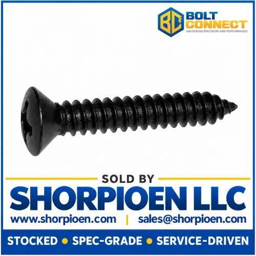 8-18X1/2 Phillips Oval Self Tapping Screw Type A B Fully Threaded Black Oxide (Pack Qty 10,000) BC-0808ABPOB