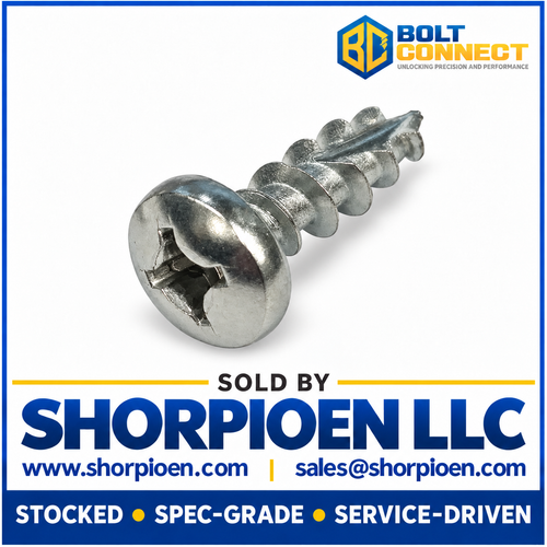 12-8X1 Phillips Pan Deep Thread Screw Type 17 Full Thread 18 8 Stainless Steel (Pack Qty 1,500) BC-1216DPP17188
