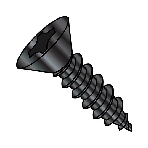 12-11X1 1/2 Phillips Flat Self Tapping Screw Type A Fully Threaded Black Oxide (Pack Qty 2,500) BC-1224APFB