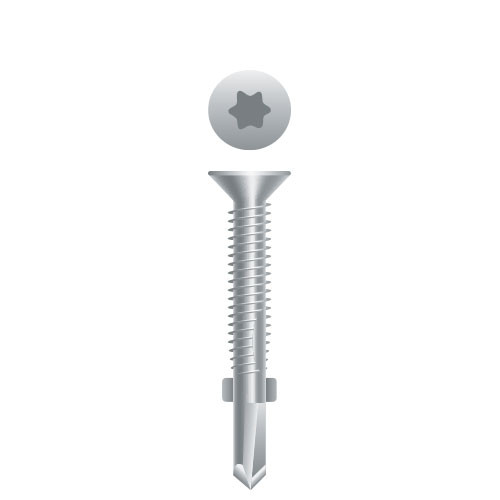 1/4-20 x 3-1/4 410 Stainless Steel Star Drive Flat Head Reamer with Wings, Strong-Shield Coated Point# 4 (Pack Qty 125) 4RT314V