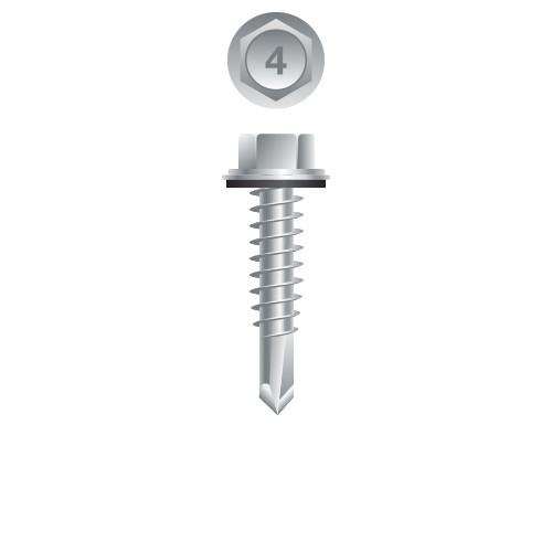 12-14 x 2 410 Stainless Steel Unslotted Indented Hex Washer Head with Bonded Washer, Self-Drilling, Passivated & Waxed Point# 3 (Pack Qty 50) 4HA1232I