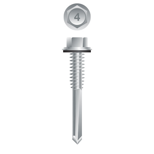 14-14 x 7/8 #12 HD 410 Stainless Steel Unslotted Indented Hex Washer Head with Bonded Washer, Self-Drilling, Passivated & Waxed Point# 1 (Pack Qty 60) 4HA1I